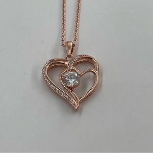 20” 925 Sterling Silver Chain Rose Gold Tone Double Heart Pendant Necklace